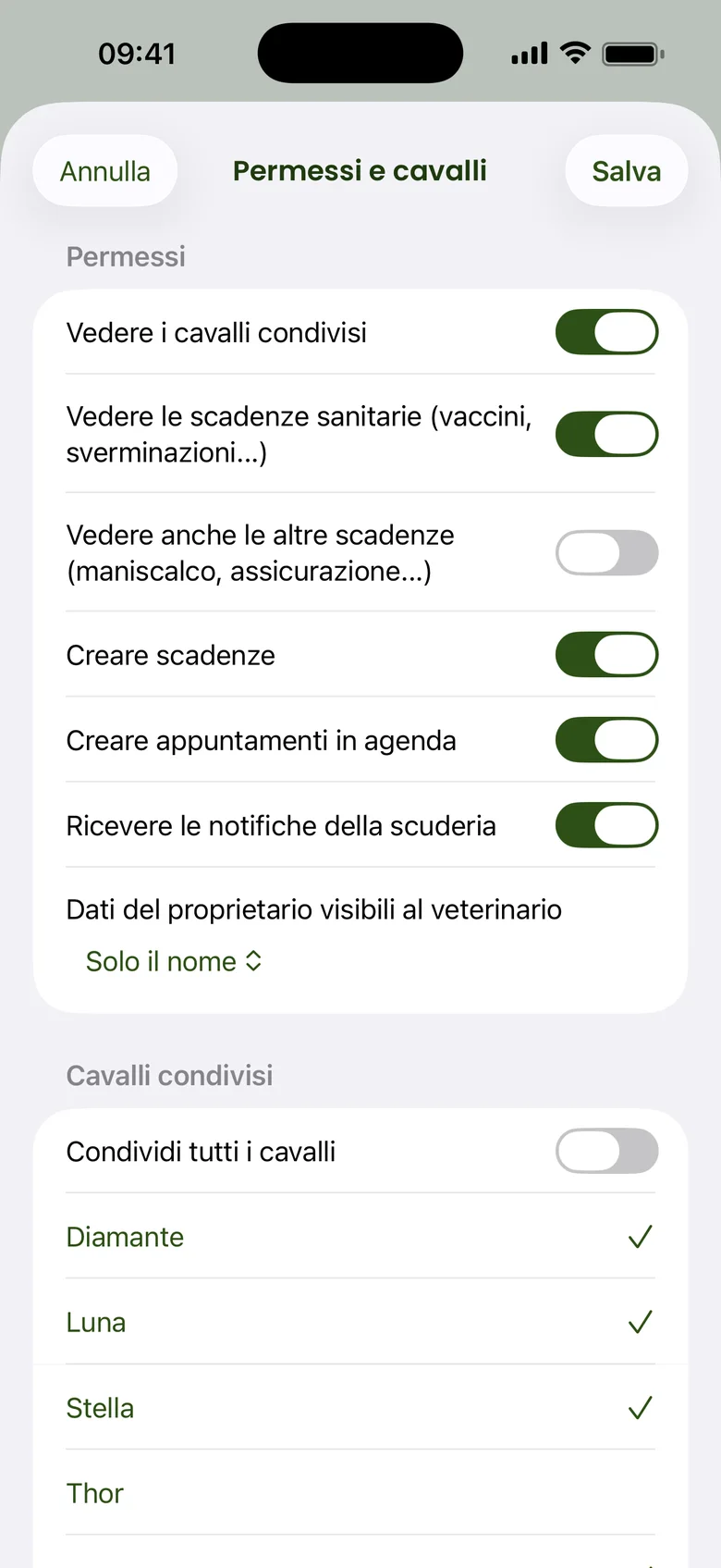 Tstabley: sezione Veterinari della scuderia — schermata reale