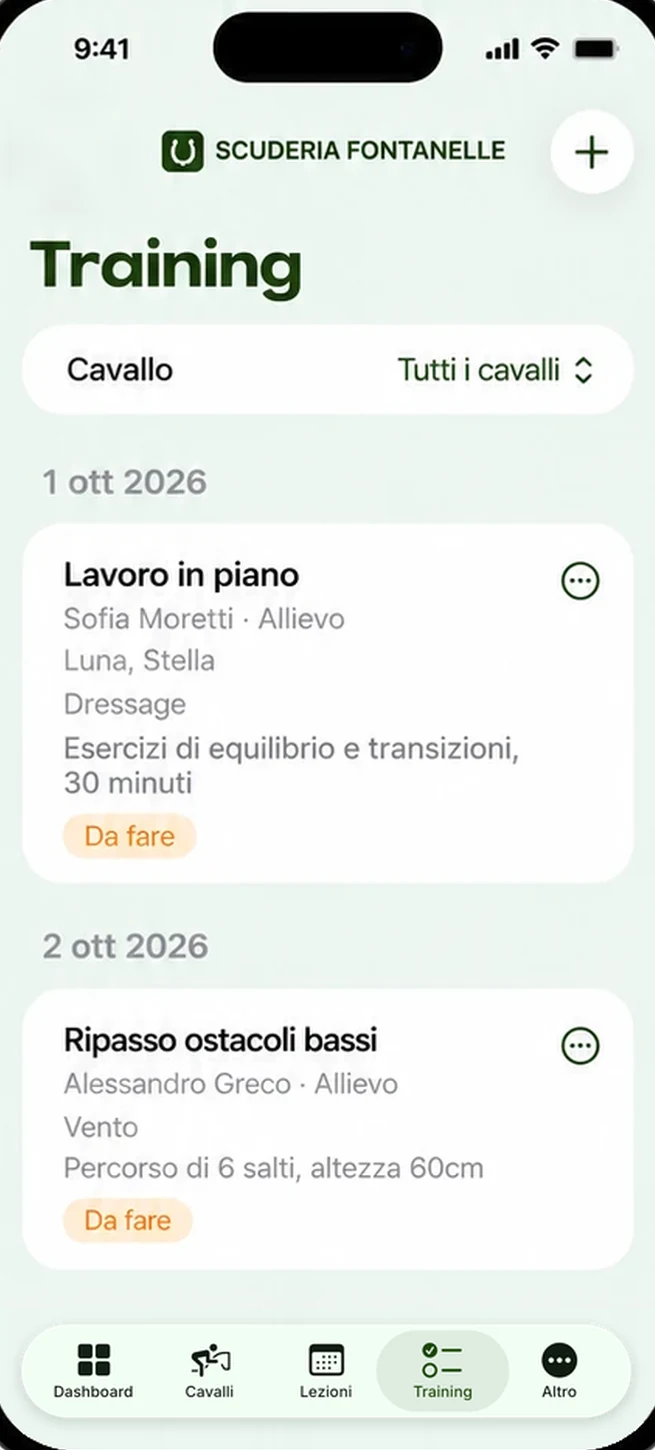 Compiti del giorno assegnati ai groom — schermata reale dell'app